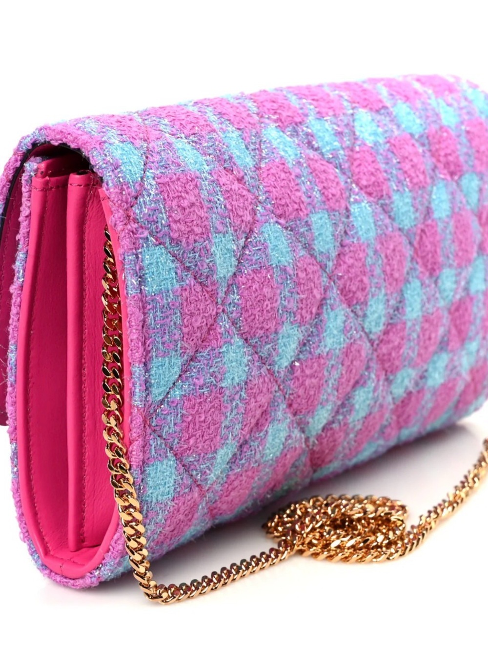 ✨💎NWT💎✨Versace Pink , Turquoise & Purple Tweed Wallet on Chain! - Picture 7 of 9